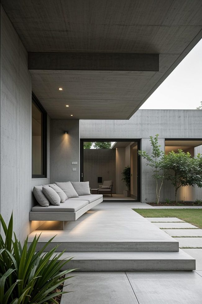 Minimalist Floating Concrete Porch Bench Ideas
