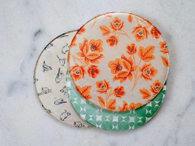 Orange Botanical Fabric Coasters