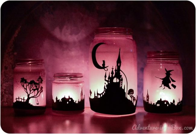 Pink Lanterns Black Silhouettes Glass