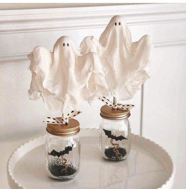 White Cheesecloth Ghost Jars