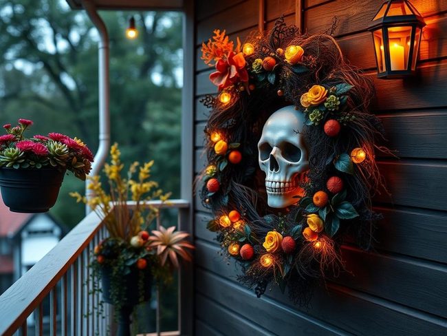 Black Skull Halloween Door Wreath