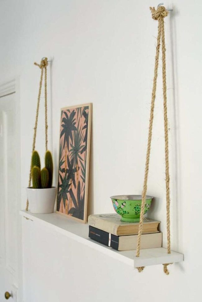 Rope And Wood Floating Shelf