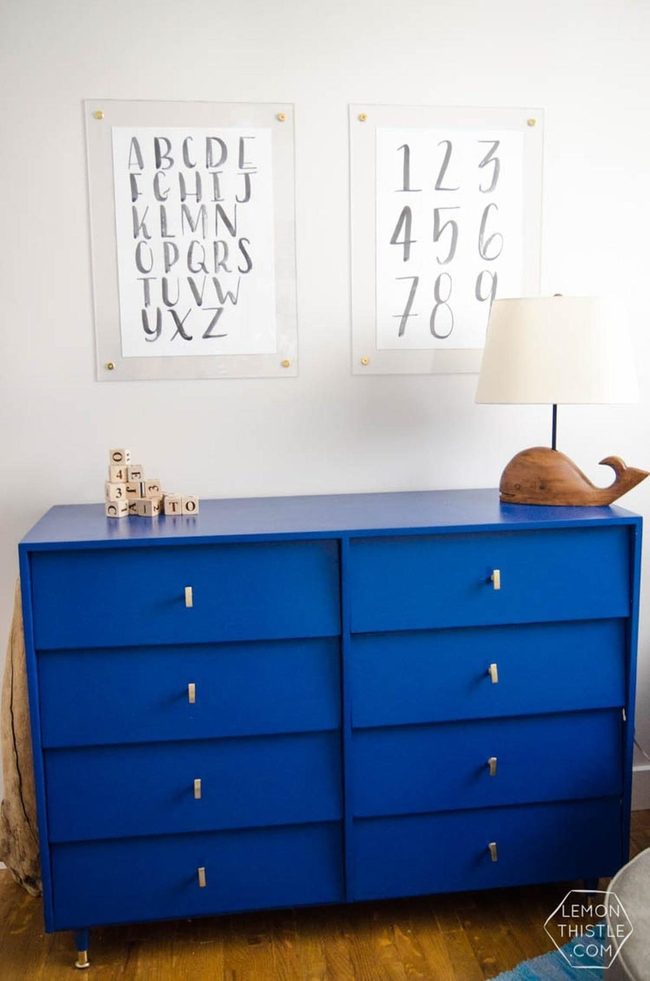Blue Drawers With Wooden Whale Lamp