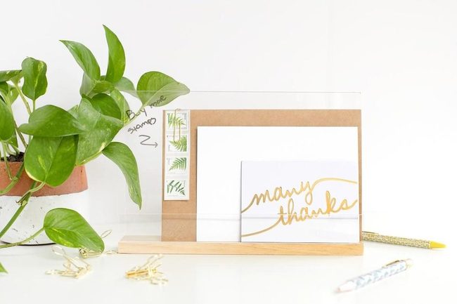 White Desk Gold Accents Greenery