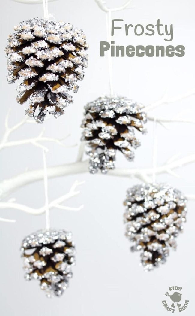 Glittery White Pinecone Ornaments