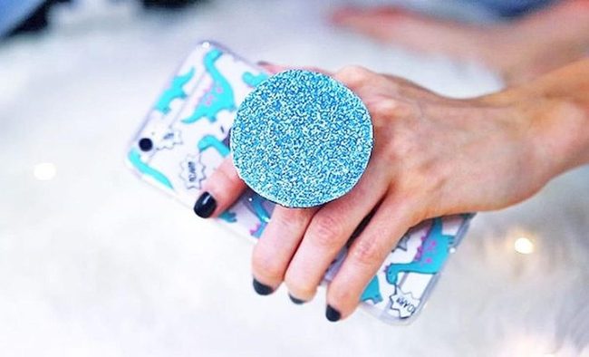 Blue Glitter Dinosaur Phone Grip