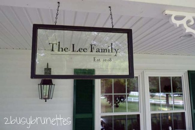 Glass Porch Name Sign Reflects Light