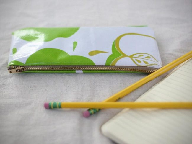 Green Apple Pencil Case Gold Zippers
