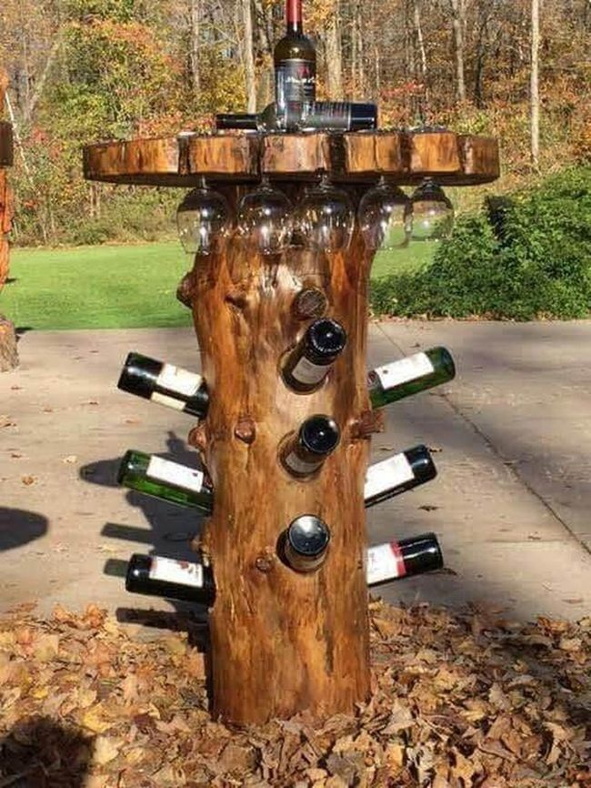 Reclaimed Log Wine Display