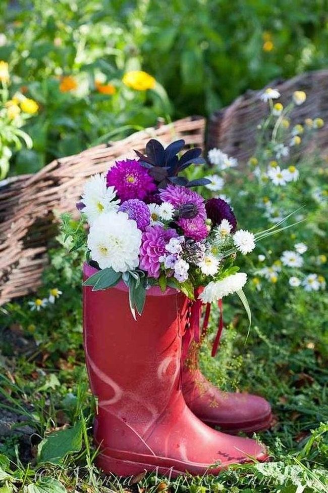 Scarlet Boots Bursting With Blooms