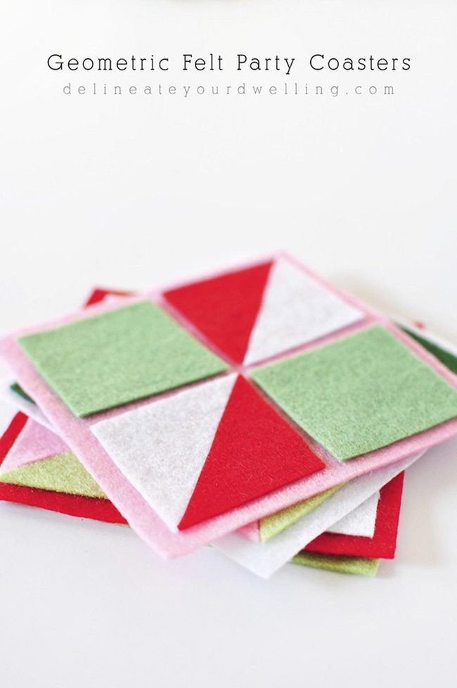 Geometric Felt Coasters In Four Colors