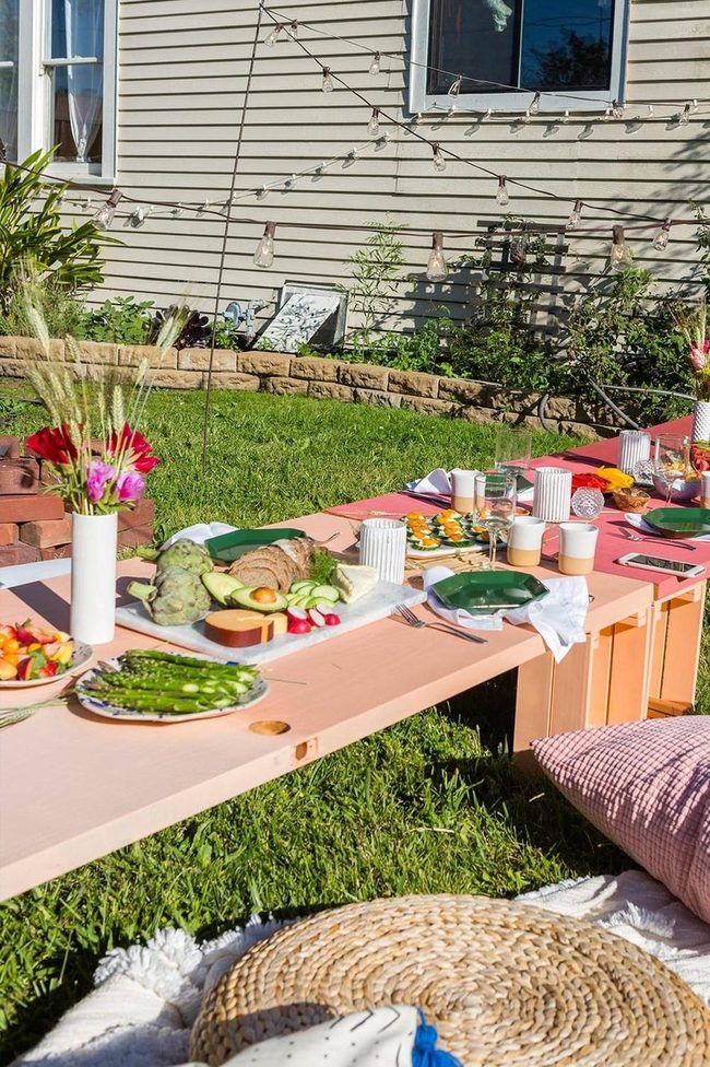 Pink Tablecloths On Green Grass
