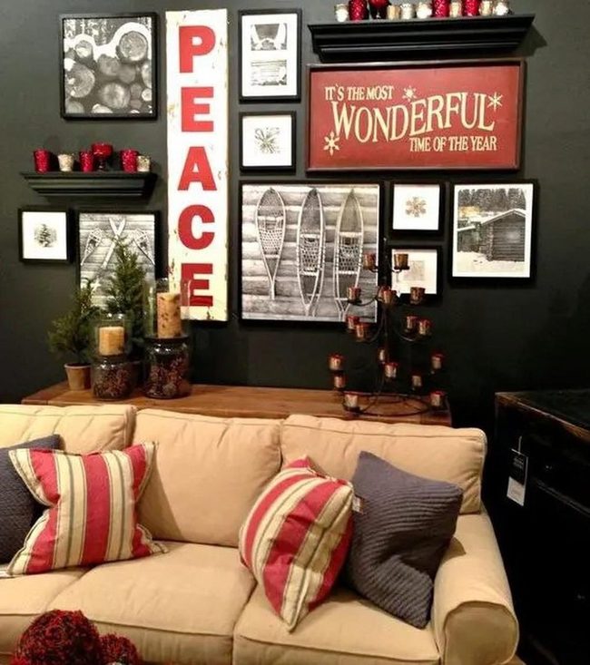 Red Striped Pillows Warm Living Room