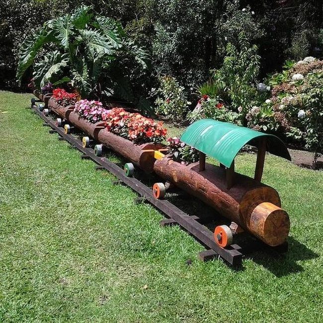 Wooden Train Planter Garden