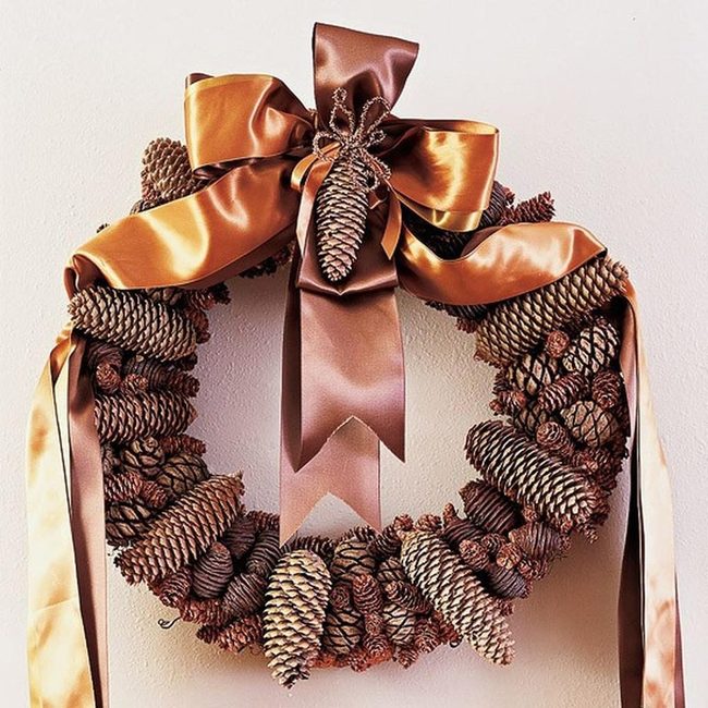 Copper Ribbon Pinecone Wreath