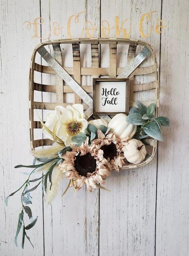 Golden Sunflowers Autumn Basket Wreath
