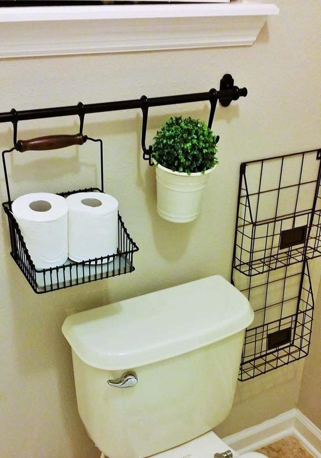 Wire Baskets Maximize Small Bathrooms