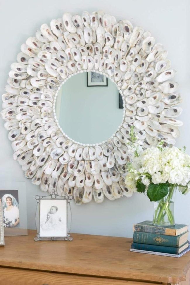 Oyster Shell Round Mirror Frame