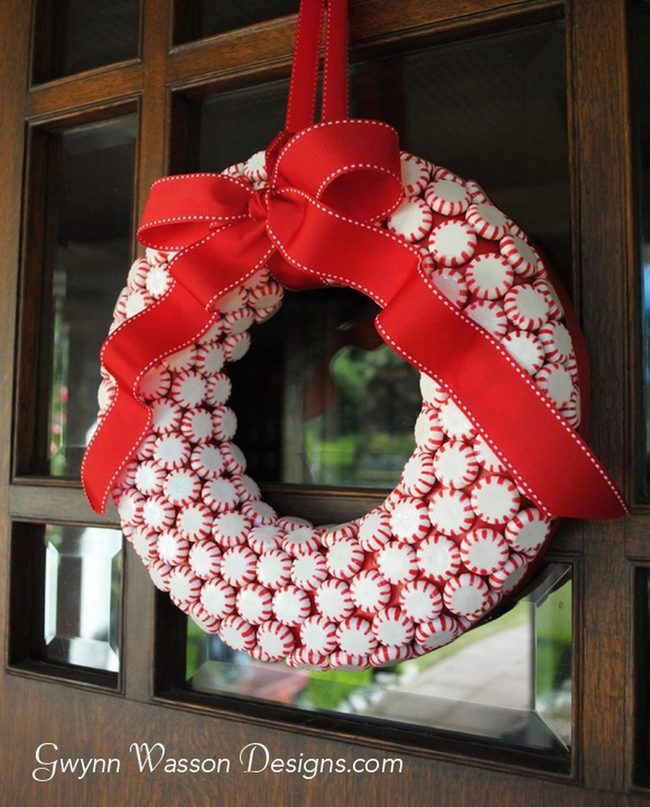 Red And White Candy Wreath Door