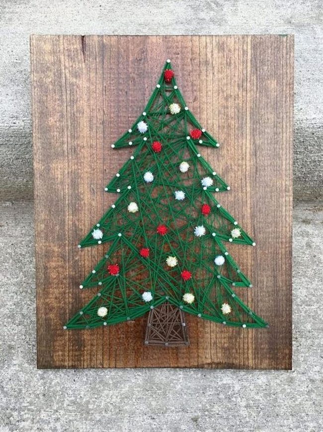 Green String Tree With Yarn Ornaments