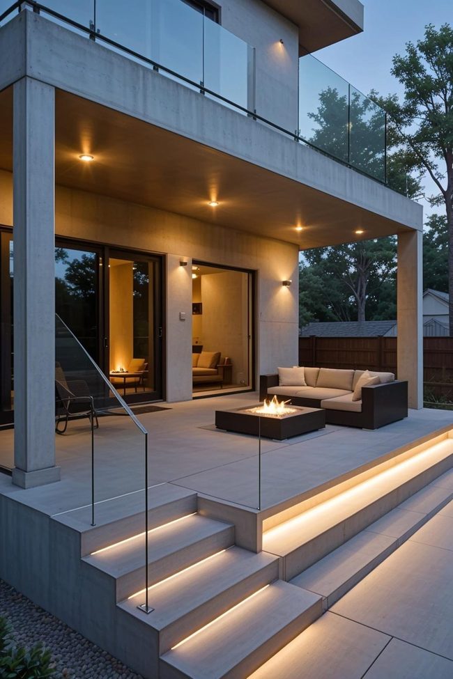Concrete Porch Glass Railing Lights