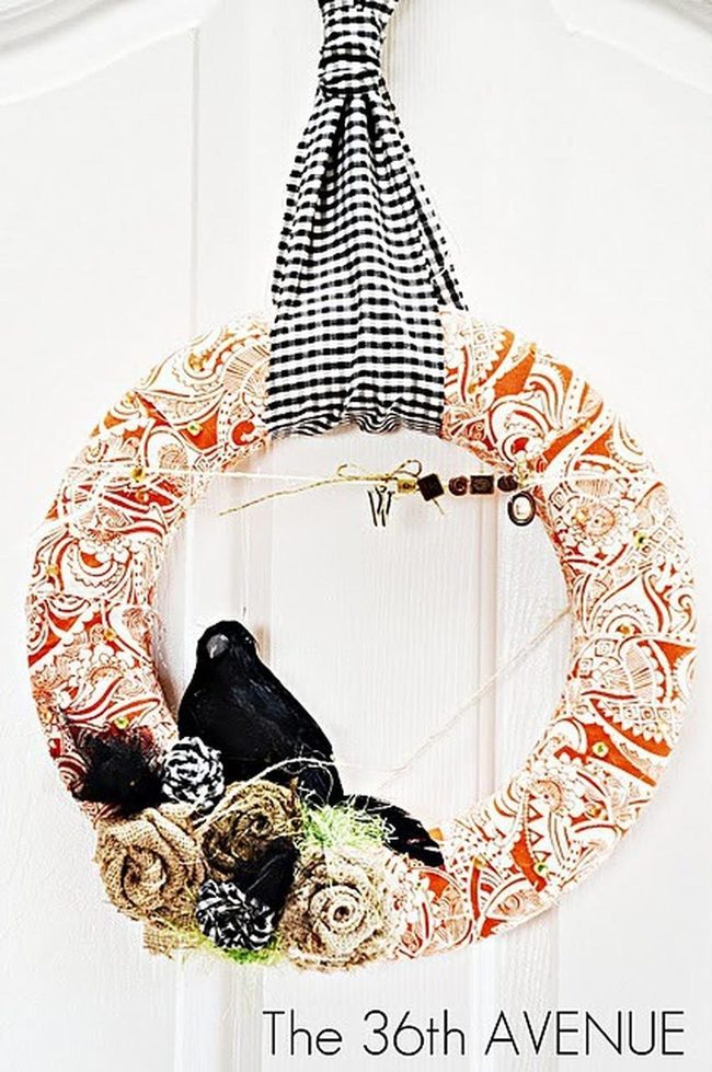 Orange Paisley Wreath With Black Checkered Bow