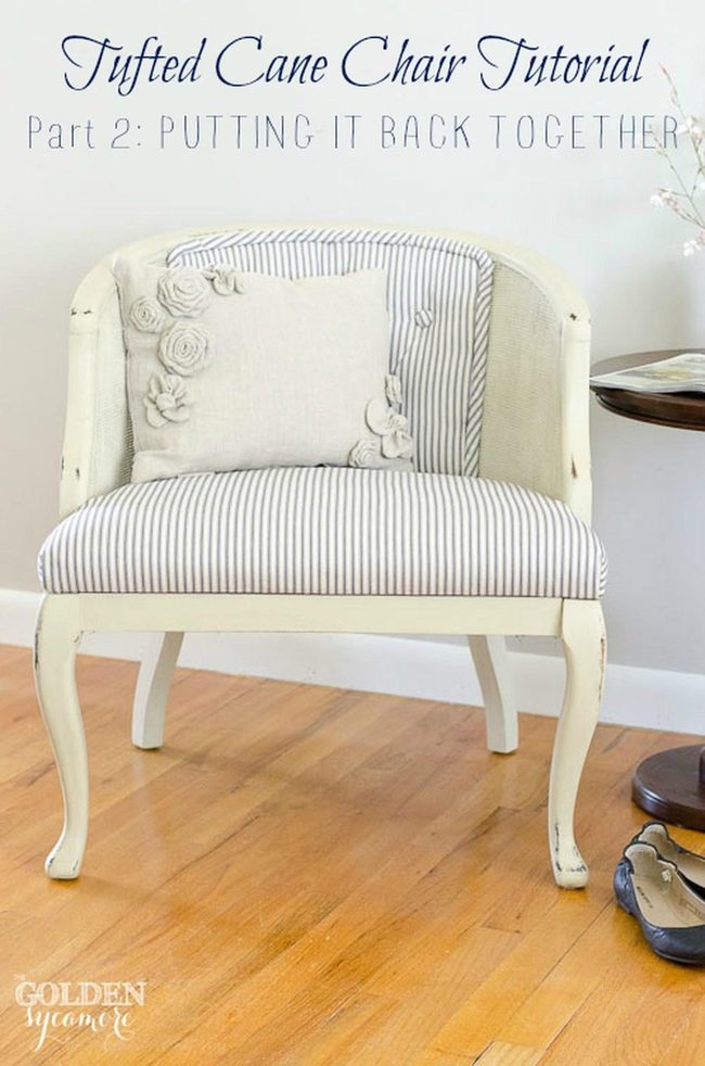 Curved Cream Chairs With Striped Blue Seats