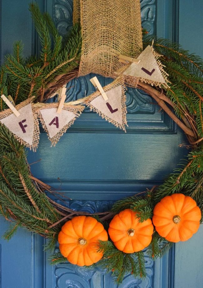 Orange Pumpkin Autumn Wreath