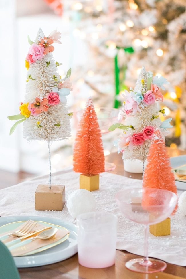 Frosted Bottle Brush Tree Centerpiece