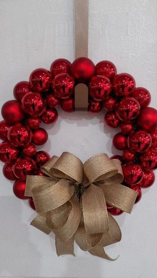Scarlet Ornaments, Golden Ribbons, Glowing Wreath