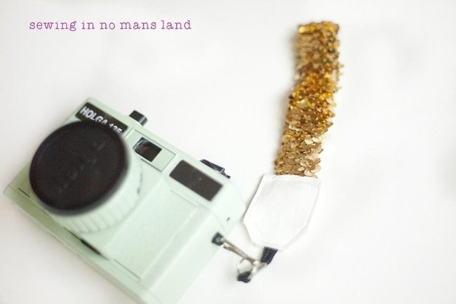 Mint Green Camera With Gold Sequin Straps