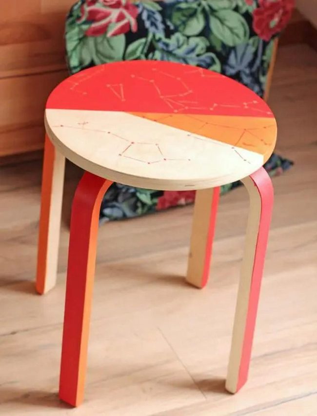 Constellation Red Wooden Stool