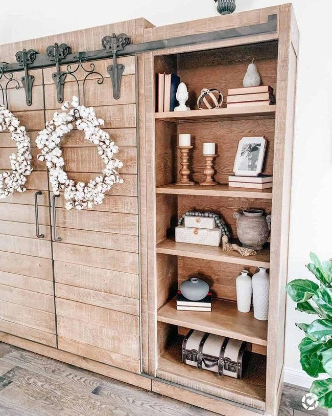 Light Wood Barn Door Media Cabinet