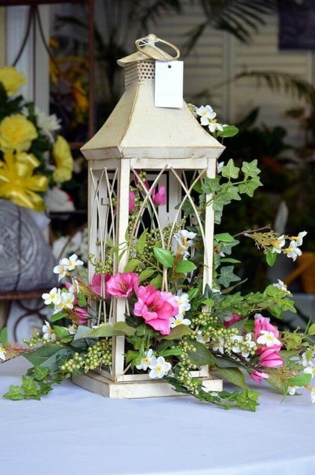 Flowering Lantern With Trailing Greenery