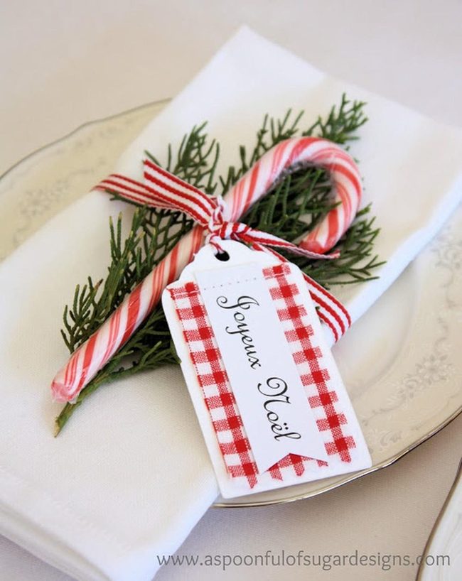 White Napkins And Candy Cane Details