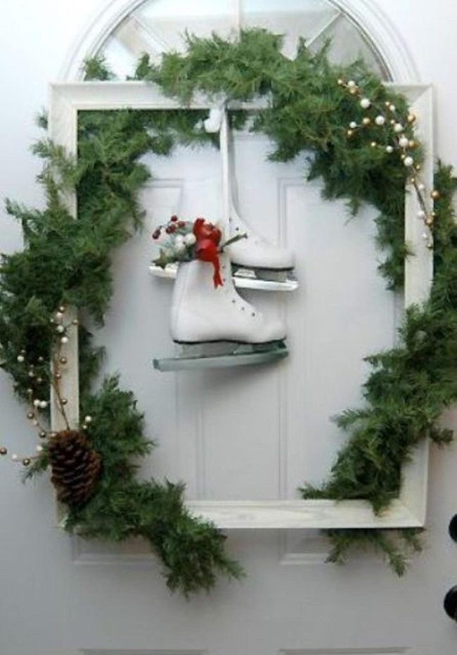 White Skates Red Ribbon Green Garland