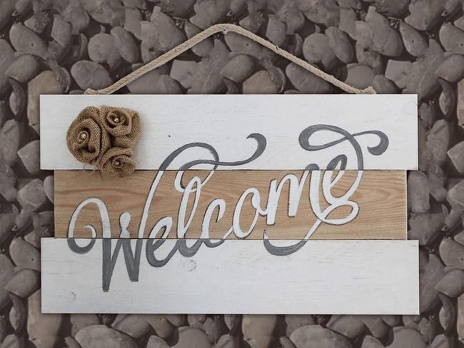 Two-Tone Wood Sign With Burlap Accent