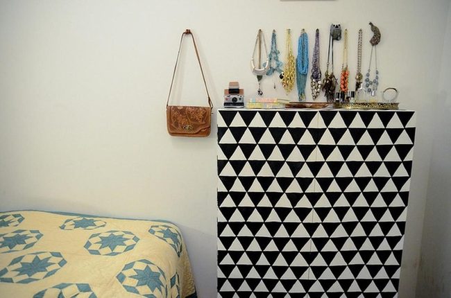 Black Triangle Dresser, Soft Bedroom