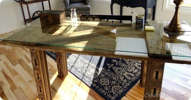 Natural Wood Glass Workspace Blue