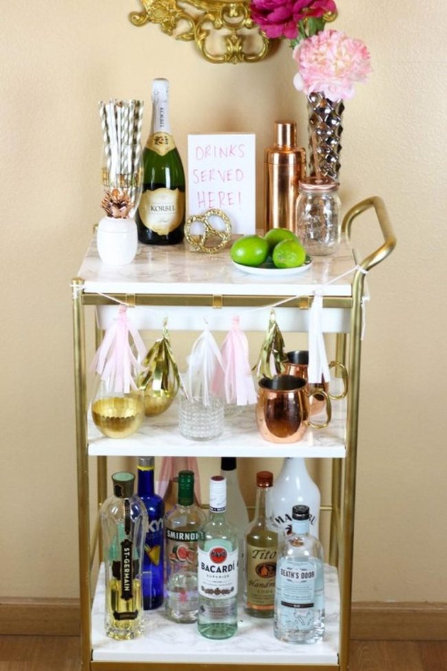 Gold-Framed White Bar Cart