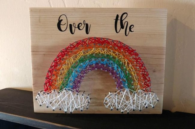 Rainbow String Art With White Clouds