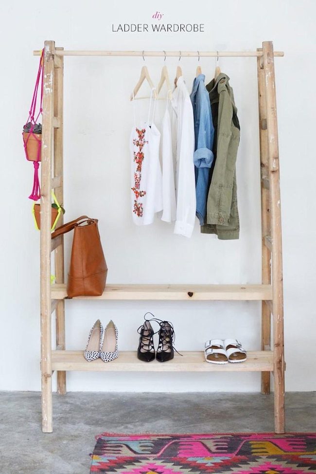 Wooden Ladder Bedroom Storage