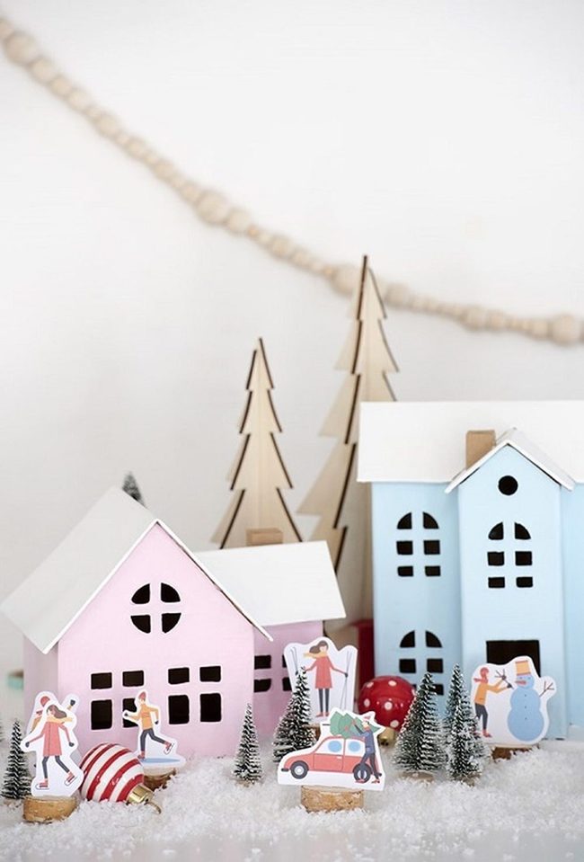 Tiny Houses Glitter Winter Scenes
