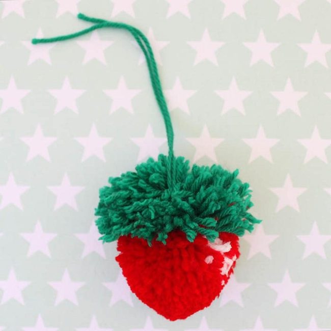 Red Yarn Strawberries With Green Leafy Tops