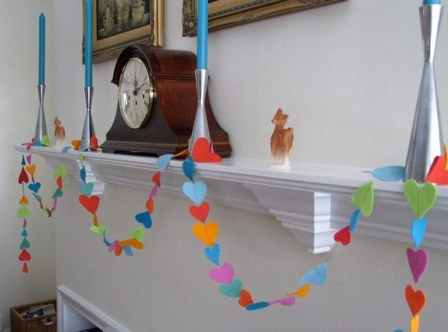 Heart Garlands, Blue Candles, Wooden Clock