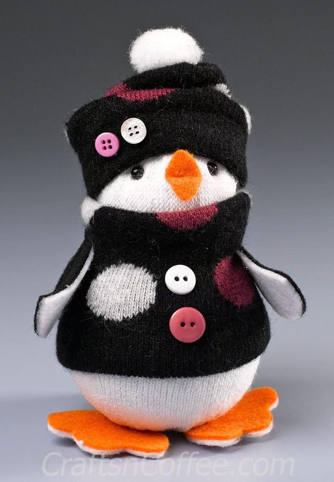 Knitted Penguin With Polka Dots