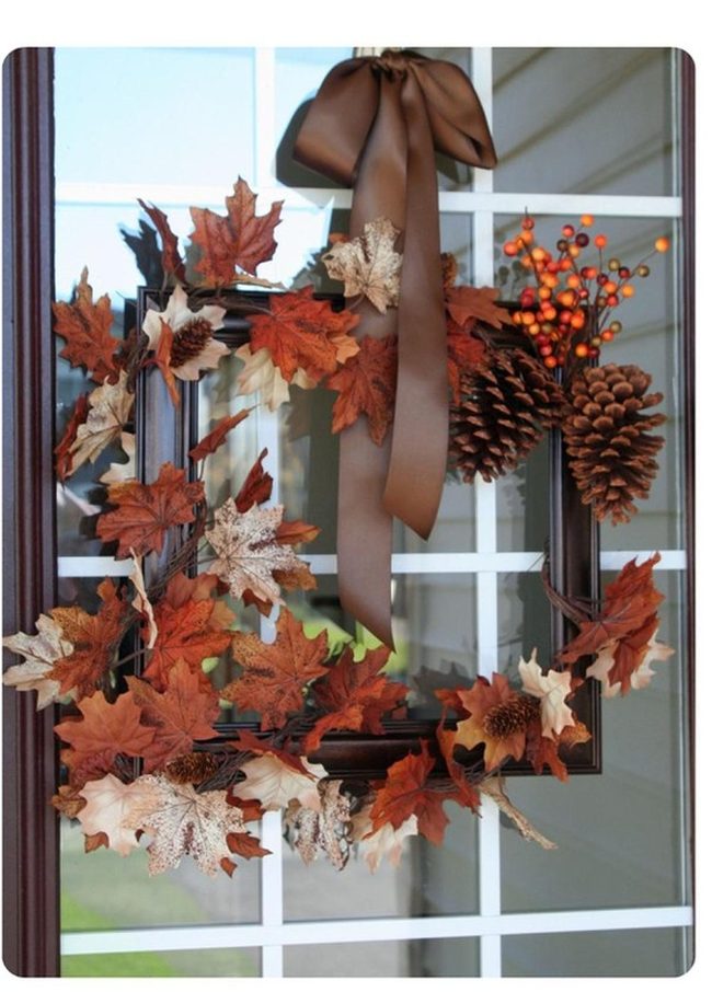 Orange Leaves And Pinecones Door Statement