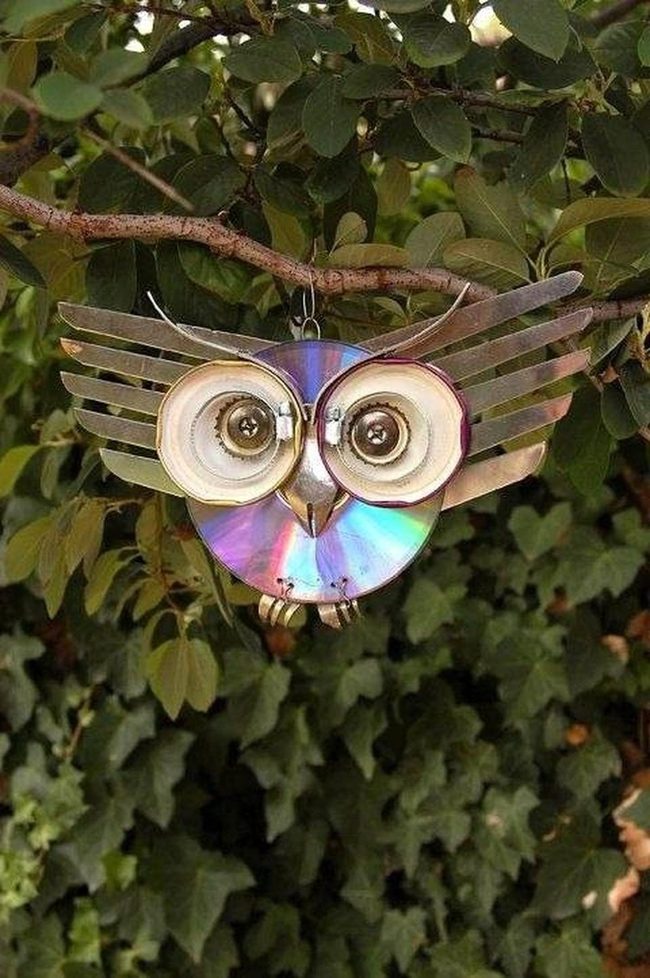 Recycled Cds Owl Wings Sparkle