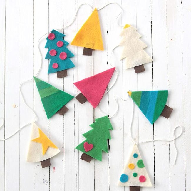 Felt Trees Green Pink Yellow String
