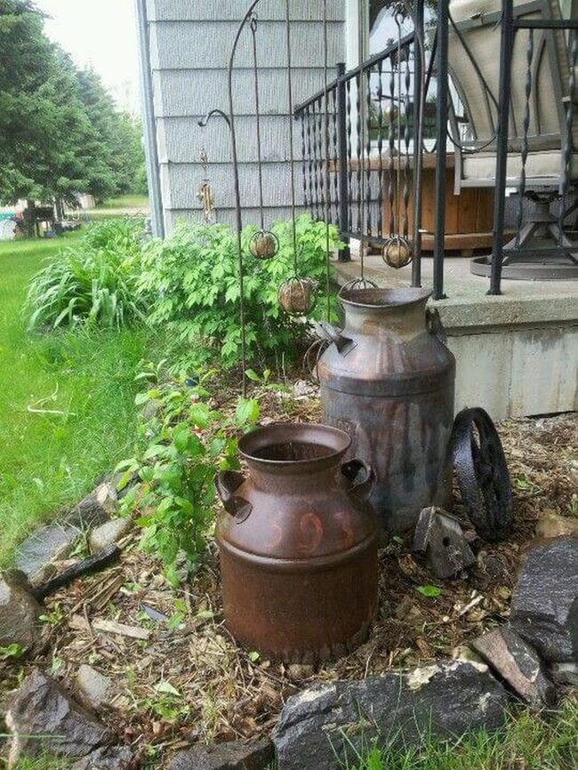 Vintage Milk Cans With Solar Lights